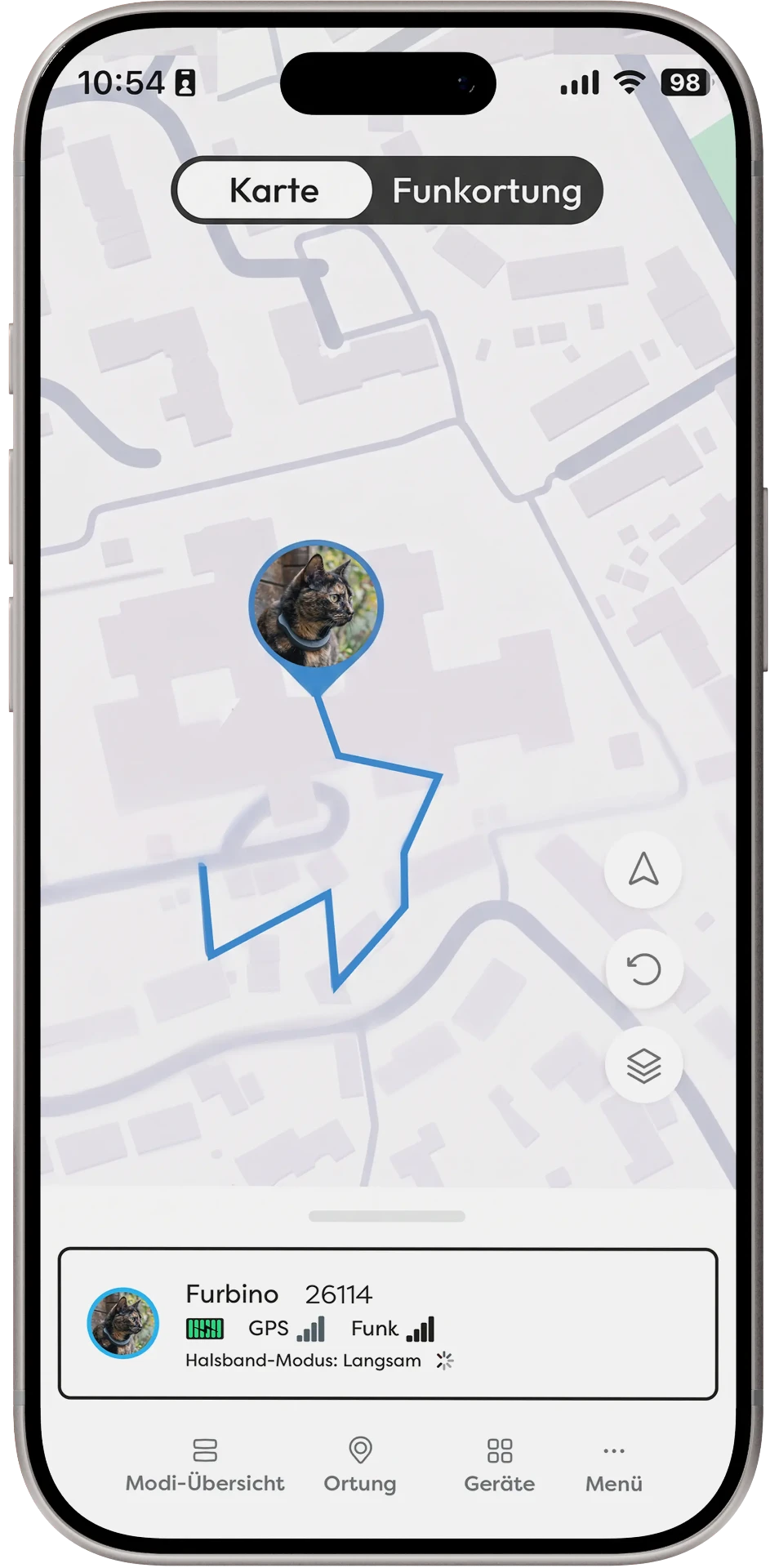 petTracer App: GPS-Karte zeigt das Suchgebiet